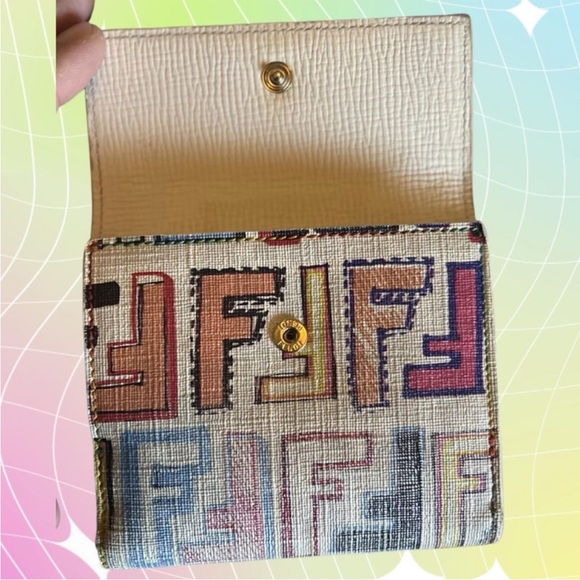 Fendi Multicolor Canvas Logo Bifold Wallet - White Trim. Comes with a COA. - Picture 3 of 7